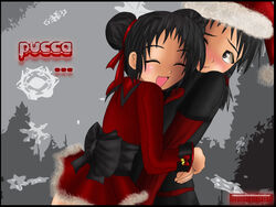  1boy artist_request bad_anatomy christmas female garu hug photoshop_(medium) pucca pucca_(cartoon) 