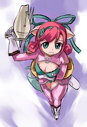  animal_ears barasoto_momo breasts cleavage female gloves gun hairband hirosato large_breasts muchi_muchi_pork pig_ears pink_hair solo weapon 