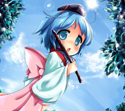  binchou-tan binchou-tan_(character) blue_eyes blue_hair female kumuiutabito lowres solo stick 