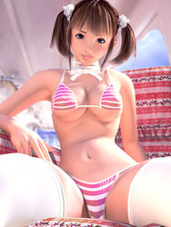  3d bra brown_eyes brown_hair cocoa_(character) female incise_soul lingerie m-rs original panties ribbon solo striped_clothes striped_panties thighhighs twintails undersized_clothes underwear underwear_only 