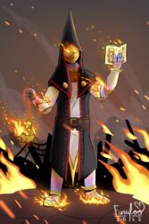  2:3 clothed clothing concept_art digital_media_(artwork) fire fully_clothed furufoo hi_res mask outside priest religion robe solo standing tabletop_rpg 