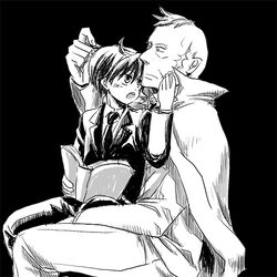  2boys book cape darren_shan formal greyscale kobutya4696 larten_crepsley monochrome multiple_boys necktie open_book open_mouth scar short_hair sitting suit the_saga_of_darren_shan 