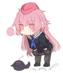  ... ^_^ animalization black_footwear black_pantyhose blush brown_gloves chibi closed_eyes commentary female garrison_cap girls&#039;_frontline gloves hairband hands_on_own_knees happy hat image_sample knee_pads ko-fi_sample leaning_forward long_hair ntw-20_(girls&#039;_frontline) pantyhose pink_hair pink_headwear pleated_skirt school_uniform serafuku shoes skirt speech_bubble spoken_ellipsis super_sass_(girls&#039;_frontline) thighband_pantyhose very_long_hair yuutama2804 