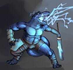  anthro armor art_wumpus belly claws digitigrade fantasy hi_res kobold male melee_weapon reptile scalie solo sword weapon 