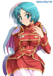  aqua_eyes aqua_hair bad_id bad_pixiv_id capelet dated eris_radius female highres naoyuki pantyhose shadow short_hair solo super_robot_wars super_robot_wars_the_lord_of_elemental uniform white_pantyhose 