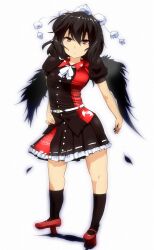  alternate_color bad_id bad_pixiv_id black_hair female hat highres hyudora looking_at_viewer red_eyes shameimaru_aya solo tokin_hat touhou wings 