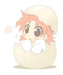  :&lt; bad_id bad_pixiv_id blush buttons chibi commentary_request egg eggshell_hat female hatching hirokawa kogami_akira lucky_star pink_hair short_hair simple_background sleeves_past_wrists solo speech_bubble 