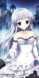  :o breasts choker cleavage copyright_name crown dress elbow_gloves female gloves holding_hands jewelry kanna_ryouto long_hair medium_breasts nicomi.com original solo_focus sparkle watermark web_address wedding_dress 