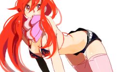  ateka bad_drawr_id bad_id bad_link bikini bikini_top_only black_shorts breasts female large_breasts leaning long_hair oekaki open_mouth pink_thighhighs red_hair scarf short_shorts shorts solo strap_gap swimsuit tengen_toppa_gurren_lagann thigh_gap thighhighs yoko_littner 