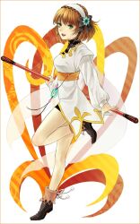  bad_id bad_pixiv_id bow braid brown_hair coat female flower full_body green_eyes hairband leia_rolando lotter75 ribbon shoes short_hair smile solo standing standing_on_one_leg tales_of_(series) tales_of_xillia wand 