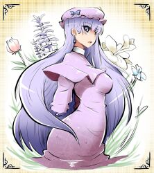  bad_id bad_pixiv_id earrings female flower futaba_suetsuki hat jewelry long_hair patchouli_knowledge purple_eyes purple_hair solo touhou very_long_hair 