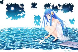  bad_deviantart_id bad_id bare_legs bare_shoulders blue_hair dress female hair_ornament hitsukuya jigsaw_puzzle long_hair original puzzle solo star_(symbol) white_dress 