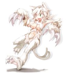  animal_ears claws female frfr green_eyes heterochromia midriff monster_girl original red_eyes simple_background solo tail 