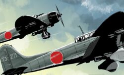  aircraft airplane cloud d3a dive_bomber gun imperial_japanese_navy matsuda_juukou military military_vehicle millipen_(medium) original propeller sky traditional_media vehicle_focus weapon world_war_ii 