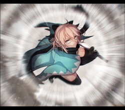  arm_guards black_bow black_scarf blonde_hair bow emphasis_lines fate/grand_order fate_(series) female haori japanese_clothes katana kimono koha-ace letterboxed motion_blur motion_lines nakamura_hiro_(nobody10ch) okita_souji_(fate) okita_souji_(koha-ace) photoshop_(medium) scarf shinsengumi short_kimono solo speed_lines sword toeless_legwear weapon white_kimono yellow_eyes 