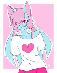  bat blue_body blue_fur clothed clothing crazy_guy_(artist) digital_media_(artwork) femboy fur hair hi_res looking_at_viewer mammal pink_eyes pink_hair smile solo terry_bat wings 