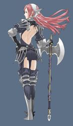  armor axe back_cutout backless_outfit bare_back blue_dress blue_thighhighs boots cherche_(fire_emblem) clothing_cutout dress female fire_emblem fire_emblem_awakening full_body gauntlets hairband hand_on_own_hip helswath kozaki_yuusuke long_hair maid_headdress official_art red_eyes red_hair short_dress smile thigh_boots thigh_cutout thighhighs weapon 