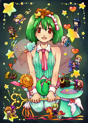  6+boys 6+girls ahoge ai-kun bad_id bad_pixiv_id balloon bare_shoulders blush bobby_margot bow brera_sterne catherine_glass chibi everyone frilled_cuffs frills glasses green_hair holding jeffrey_wilder klan_klein luca_angeloni macross macross_frontier macross_frontier:_sayonara_no_tsubasa matsuura_nanase mikhail_buran mina_roshan mini_person miniboy minigirl monica_lang multiple_boys multiple_girls necktie oerba_yun_fang oosanshouuo-san open_mouth ozma_lee ram_hoa ranka_lee red_eyes saotome_alto sheryl_nome short_hair sitting smile star_(symbol) stuffed_animal stuffed_toy wariza wrist_cuffs yomoya 