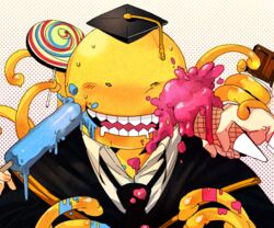  2015 6:5 academic_dress alien ambiguous_gender assassination_classroom blush bodily_fluids candy candy_guy cephalopod clothing coleoid dessert doggae93 drooling food food_creature human ice_cream koro-sensei living_candy lollipop mammal marine messy mollusk octopodiform offscreen_character popsicle saliva solo square_academic_cap sweat sweets uniform 