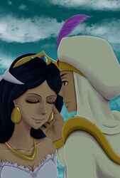  aladdin aladdin_(character) aladdin_(disney) black_hair couple disney jasmine jasmine_(disney) love pixiv sultan tiara 