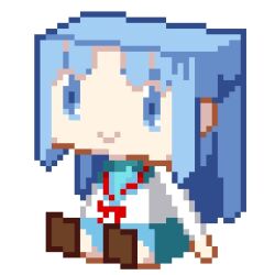  asakura_ryouko blue_eyes blue_hair blue_sailor_collar commentary_request female graphig kita_high_school_uniform long_hair lowres ootalia pixel_art sailor_collar school_uniform serafuku solo suzumiya_haruhi_no_yuuutsu winter_uniform 