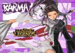  black_eyes black_hair chains cloud clouds dissolving_clothes female game karma karma_(league_of_legends) league_of_legends lol 