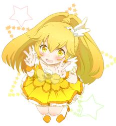  bad_id bad_pixiv_id blonde_hair bow cure_peace double_v eyelashes female hair_flaps long_hair magical_girl nuka_(nukamochi) precure ribbon skirt smile_precure solo v wide_ponytail yayoi_kise yellow_bow yellow_eyes yellow_skirt yellow_theme 