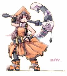  anchor boots citolo commentary_request female guilty_gear hat may_(guilty_gear) orange_hat orange_shirt shirt skull solo 