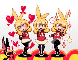  animal_ears blonde_hair commentary_request female gashi-gashi heart heart-shaped_eyes komori_(gashi-gashi) original pantyhose pixel_art rabbit_ears sayaka-chan_(gashi-gashi) skirt 