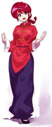  baggy_pants braid braided_ponytail breasts chinese_clothes commentary_request female medium_breasts no_socks pants photoshop_(medium) ranma-chan ranma_1/2 red_hair shimotsuki_eight short_hair single_braid solo tangzhuang 