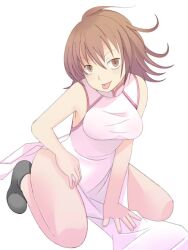  armpits bad_id bad_pixiv_id breasts brown_eyes brown_hair dress enoki_p female legs medium_breasts misaka_worst no_pants pose shoes short_hair solo thighs toaru_majutsu_no_index toaru_majutsu_no_index:_new_testament tongue vietnamese_dress 