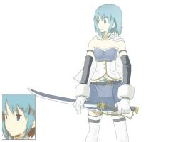  armband belt blue_hair cape commentary_request female final_fantasy final_fantasy_tactics gan_balance gloves magical_girl mahou_shoujo_madoka_magica mahou_shoujo_madoka_magica_(anime) miki_sayaka miki_sayaka_(magical_girl) no_nose parody short_hair skirt solo soul_gem style_parody sword thighhighs weapon yoshida_akihiko_(style) zettai_ryouiki 