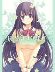  bad_id bad_pixiv_id black_hair blue_eyes blush bow cover cover_page female flower hair_flower hair_ornament head_tilt long_hair original school_uniform smile solo yashiro_seika 