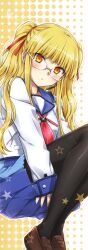  angel_beats! bad_id bad_pixiv_id bespectacled blonde_hair female glasses headset long_hair microphone natsu_natsuna pantyhose school_uniform serafuku shinda_sekai_sensen_uniform solo twintails yellow_eyes yusa_(angel_beats!) 