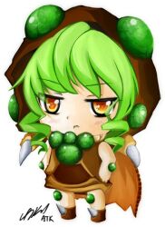  atk402 baneling_(starcraft) drill_hair female green_hair orange_eyes personification solo starcraft twin_drills twintails zerg_(starcraft) 