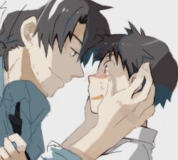  2boys artist_request black_eyes black_hair blush ikari_shinji kaji_ryouji multiple_boys neon_genesis_evangelion tears 