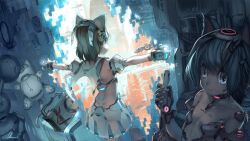  2girls android animal_ears bad_id bad_pixiv_id cat_ears highres multiple_girls observerz original robot science_fiction signature 