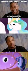  alicorn banishment equid equine female friendship_is_magic hasbro hi_res horn human male mammal moon my_little_pony mythological_creature mythological_equine mythology princess princess_celestia_(mlp) princess_luna_(mlp) royalty smile twilight_sparkle_(mlp) unicorn what wings xzibit yo_dawg 