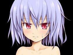  bare_shoulders blue_hair blush collarbone commentary_request female gin&#039;you_haru oerba_yun_fang portrait purple_hair red_eyes remilia_scarlet short_hair slit_pupils solo sweatdrop touhou 