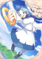  1boy bad_id bad_pixiv_id blue_eyes blue_hair blush bracelet breasts buddhist_nun female grey_legwear habit hat hood jewelry kumoi_ichirin large_breasts naka_akira nun pantyhose short_hair smile touhou unzan 