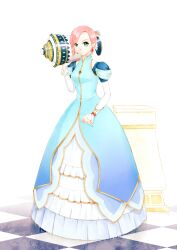  bad_id bad_pixiv_id bracelet dress earrings estellise_sidos_heurassein female frown full_body gown green_eyes highres jewelry kururi_(oekaki_nikki) official_alternate_costume pink_hair princess short_hair solo tales_of_(series) tales_of_vesperia vase 