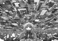  abstract chibi commentary_request female greyscale hijiri_byakuren hokkai long_hair monochrome nib_pen_(medium) smile solo soyanrai touhou traditional_media 