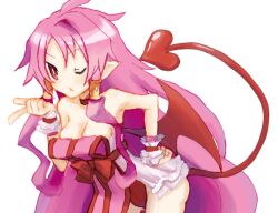  bat_wings demon_girl disgaea disgaea_4 long_hair makai_senki_disgaea_4 pink_hair red_eyes tail volcano_(disgaea) vulcanus_(disgaea_4) wings wink 