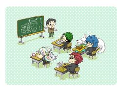  black_hair blue_hair classroom coco_(toriko) glasses komatsu_(toriko) multicolor_hair multicolored_hair red_hair sani_(toriko) short_hair terry_cloth toriko_(series) toriko_(toriko) wolf zebura_(toriko) 