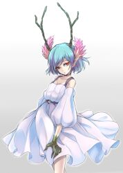  antlers bad_id bad_pixiv_id blue_hair c_(control) choker collarbone dress female frilled_skirt frills gloves horns mirai_denki photoshop_(medium) pointy_ears q_(control) red_eyes short_hair skirt solo wind wind_lift 