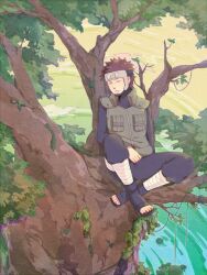  black_hair closed_eyes gaburi male male_focus naruto naruto_shippuuden short_hair sleeping solo tree yamato_(naruto) 