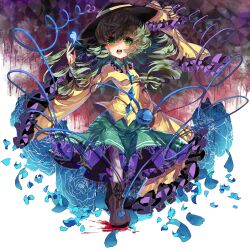  blood commentary_request dress female green_eyes green_hair hat highres hoshika_ranoe komeiji_koishi long_hair petals solo third_eye touhou 