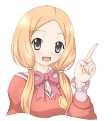  bad_id bad_pixiv_id banned_artist blonde_hair blush bunching_hair extra kami_nomi_zo_shiru_sekai mobuko_(kaminomi) nail_polish nigiriushi pointing school_uniform serafuku solo twintails upper_body 