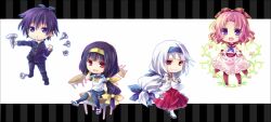  1boy 3girls ahoge ajimu_najimi albino bad_id bad_pixiv_id black_hair black_legwear blue_eyes bow chibi curly_hair curtsey desk dress dual_persona emukae_mukae full_body group_picture hair_ribbon hairband hakama hakama_skirt japanese_clothes kotoko_(oxxxo) kumagawa_misogi long_hair medaka_box multiple_girls pants pink_hair purple_eyes red_eyes red_hakama red_legwear ribbon sandals school_uniform screw shoes short_hair sitting skirt skirt_hold smile socks thighhighs uwabaki white_hair 