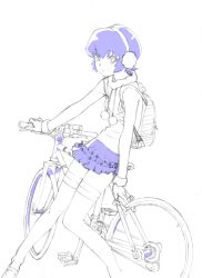  backpack bad_id bad_pixiv_id bag bicycle danball_senki earmuffs female kawamura_ami purple_hair short_hair skirt solo tarou2 thighhighs zettai_ryouiki 